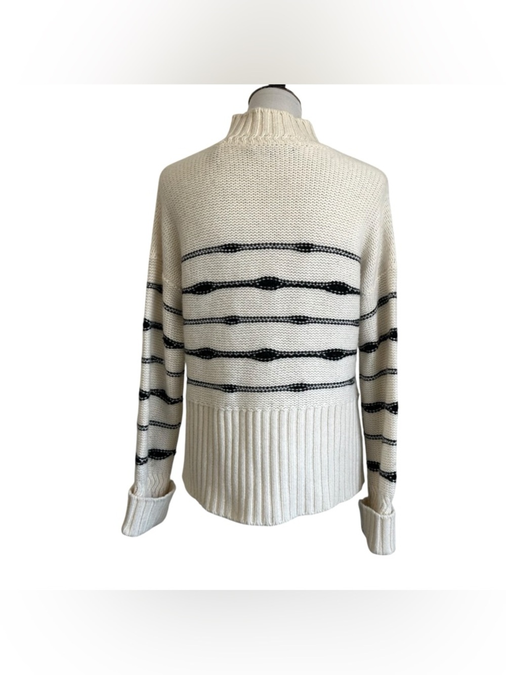 Veronica Beard Womens Viori Striped Wool Blend Sweater Sz Large White Black - Picture 5 of 14
